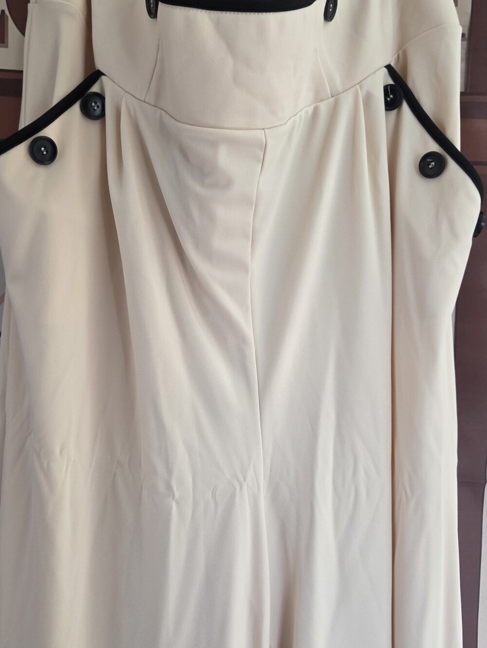 NEW Womens Cream Wide-Leg Suspenders with Black Trim
